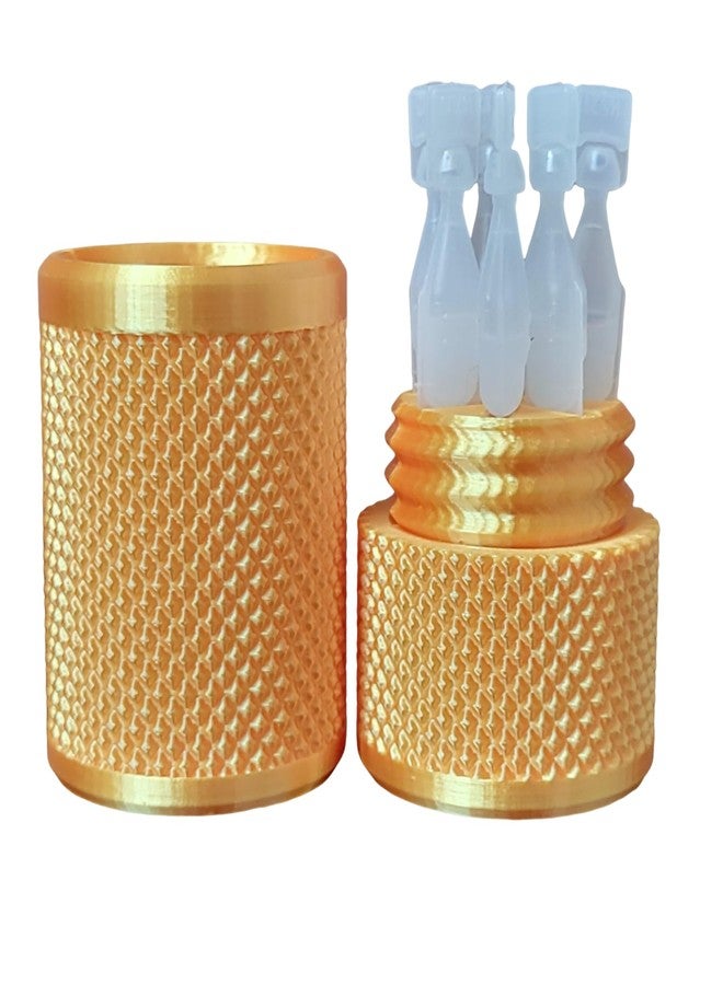 Znet3D Eye Drop Vials Holder & Storage Case - Securely Store Seven (7) Single-Use Vials - Screw-On Lid, Knurled Pattern - Keep Vials Safe & Organized to Keep Track of Your Daily Usage (Silk Gold) - Image 1
